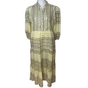 Valerie Khalfon Womens Dress Size Large Yellow Maxi Button Down Pockets
